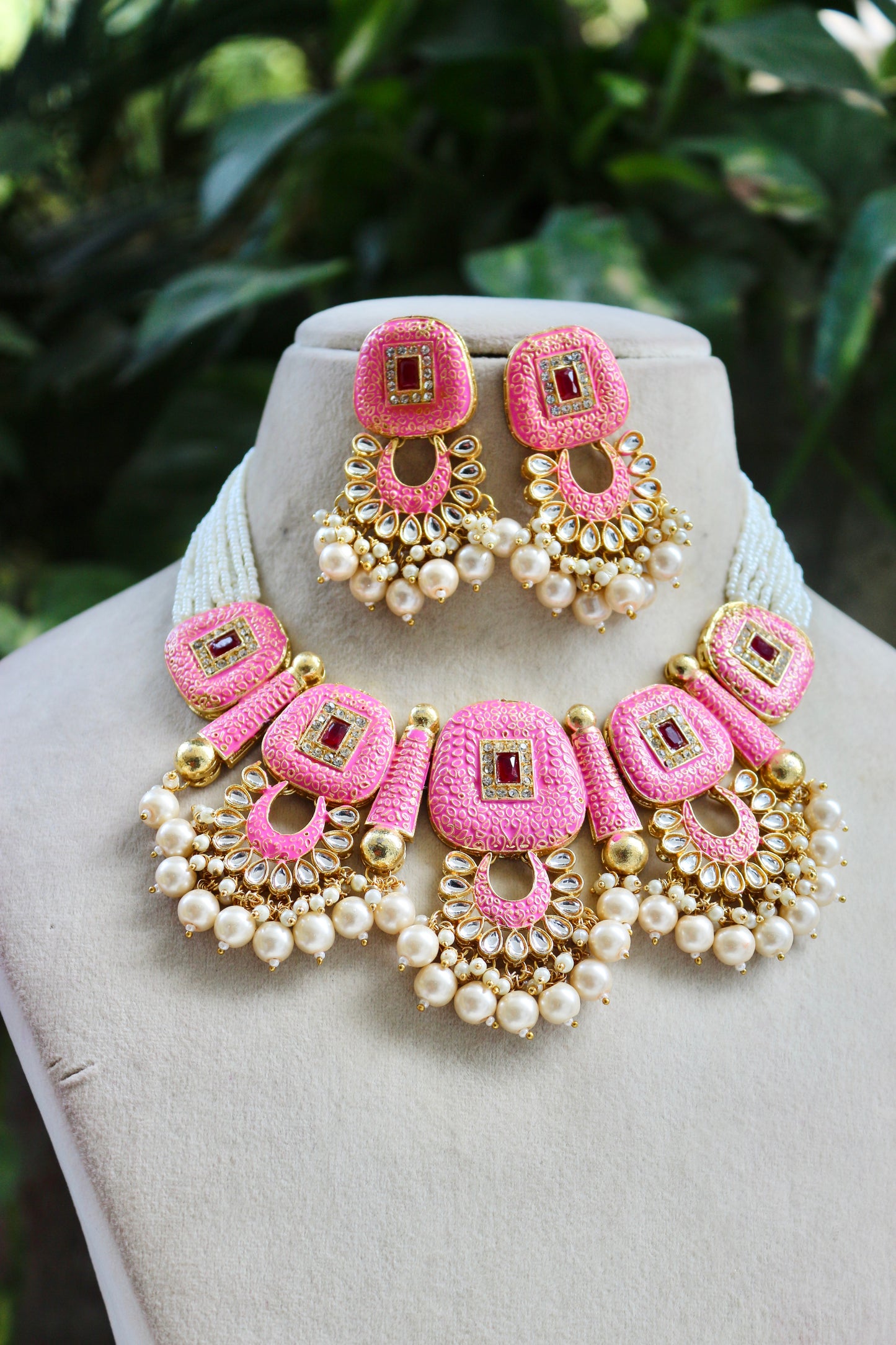 Pink Bhanu Kundan Jewellery Set