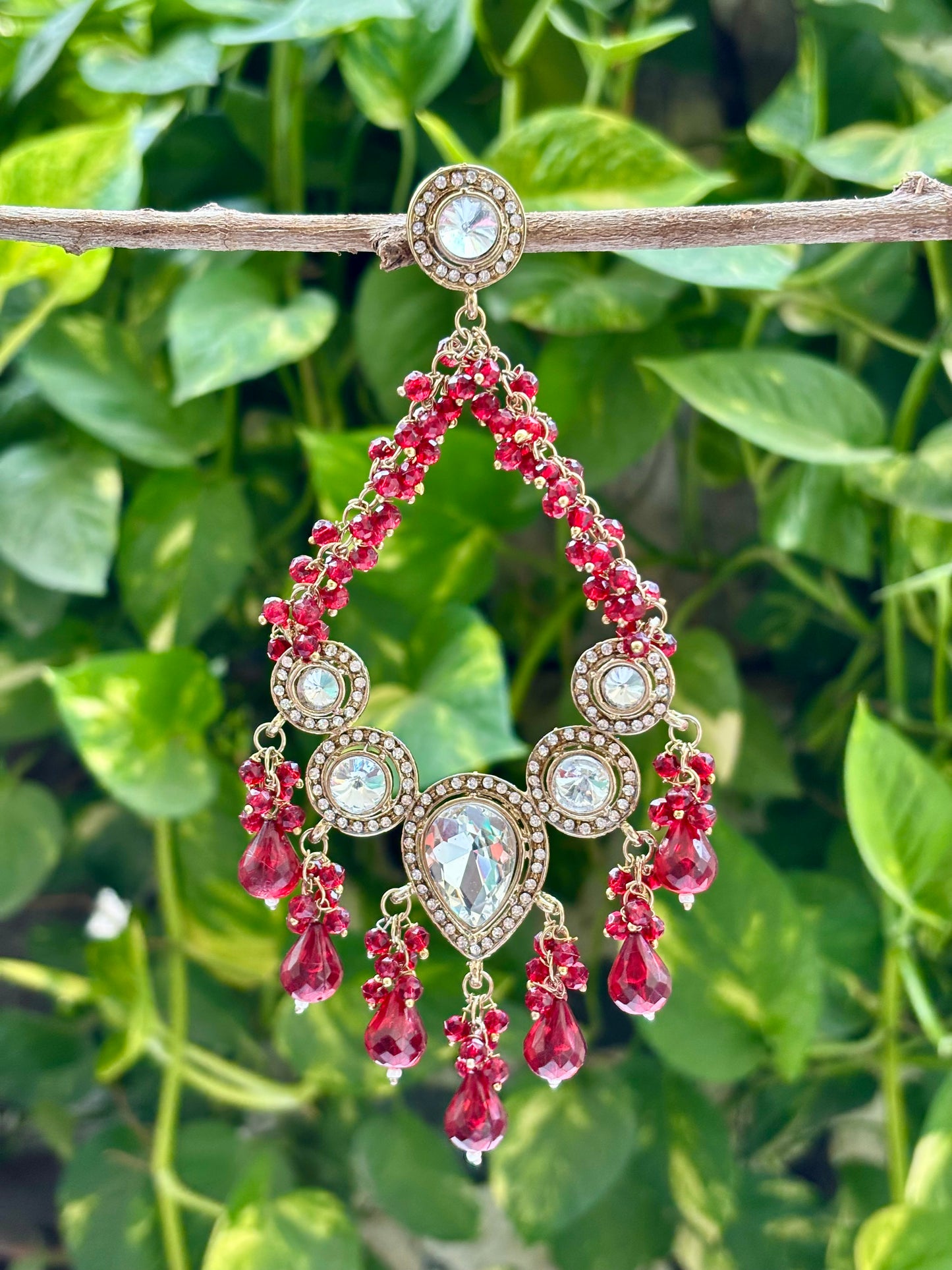 Kundan Red Aria Danglers