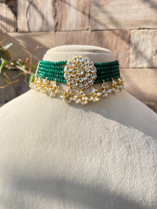 Emerald Green Pachi Kundan Choker Jewellery Set
