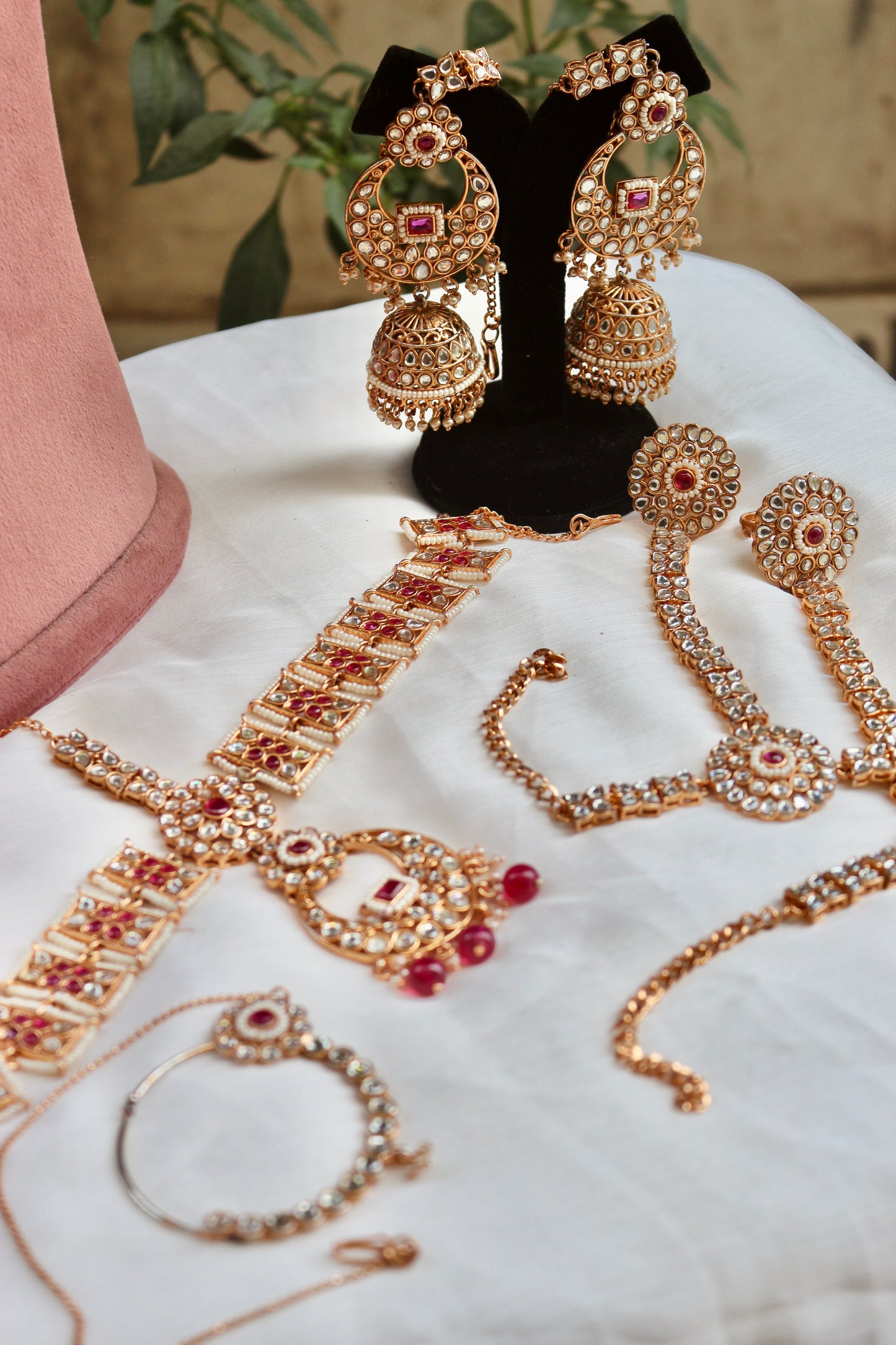 Pink Bavya Dual Plating Kundan Bridal Jewellery Set