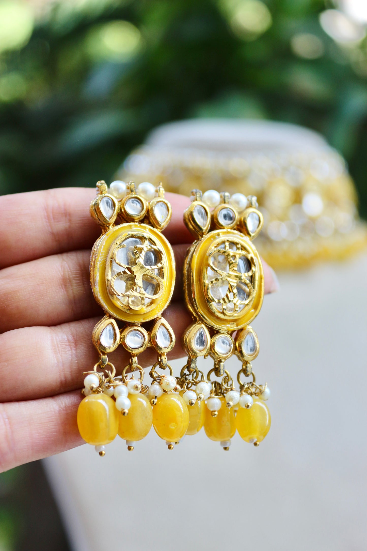 Yellow Diya Kundan Jewellery Set