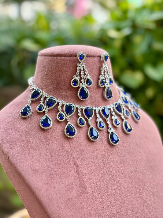 Blue Aarohi Zirconia Jewellery Set