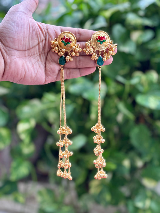 Multi Green Sahar 9inch Kashmiri Earrings