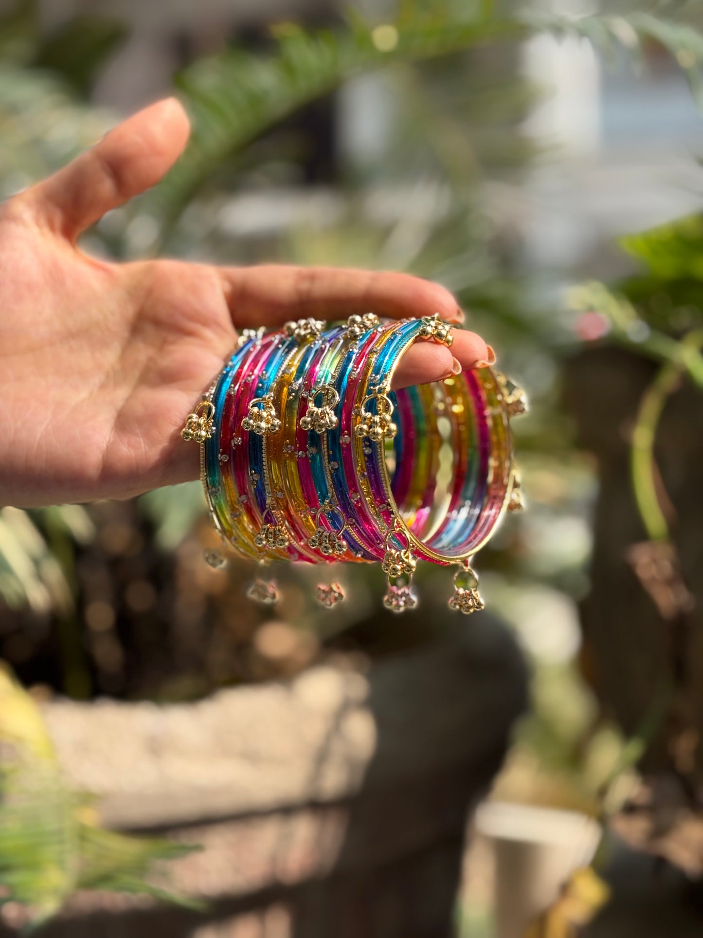 Multicolour 12 Bangles set with Kashmiri Ghungroo Bangles