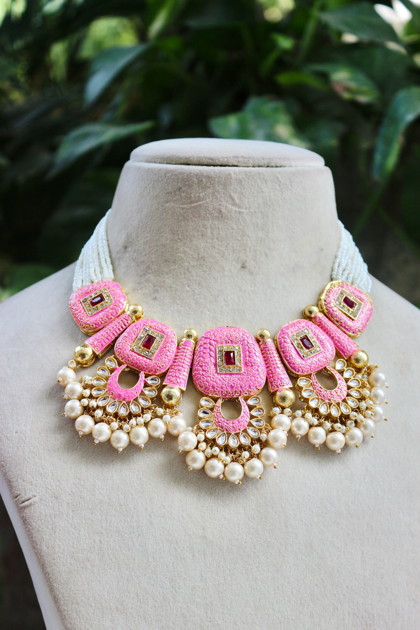 Pink Bhanu Kundan Jewellery Set