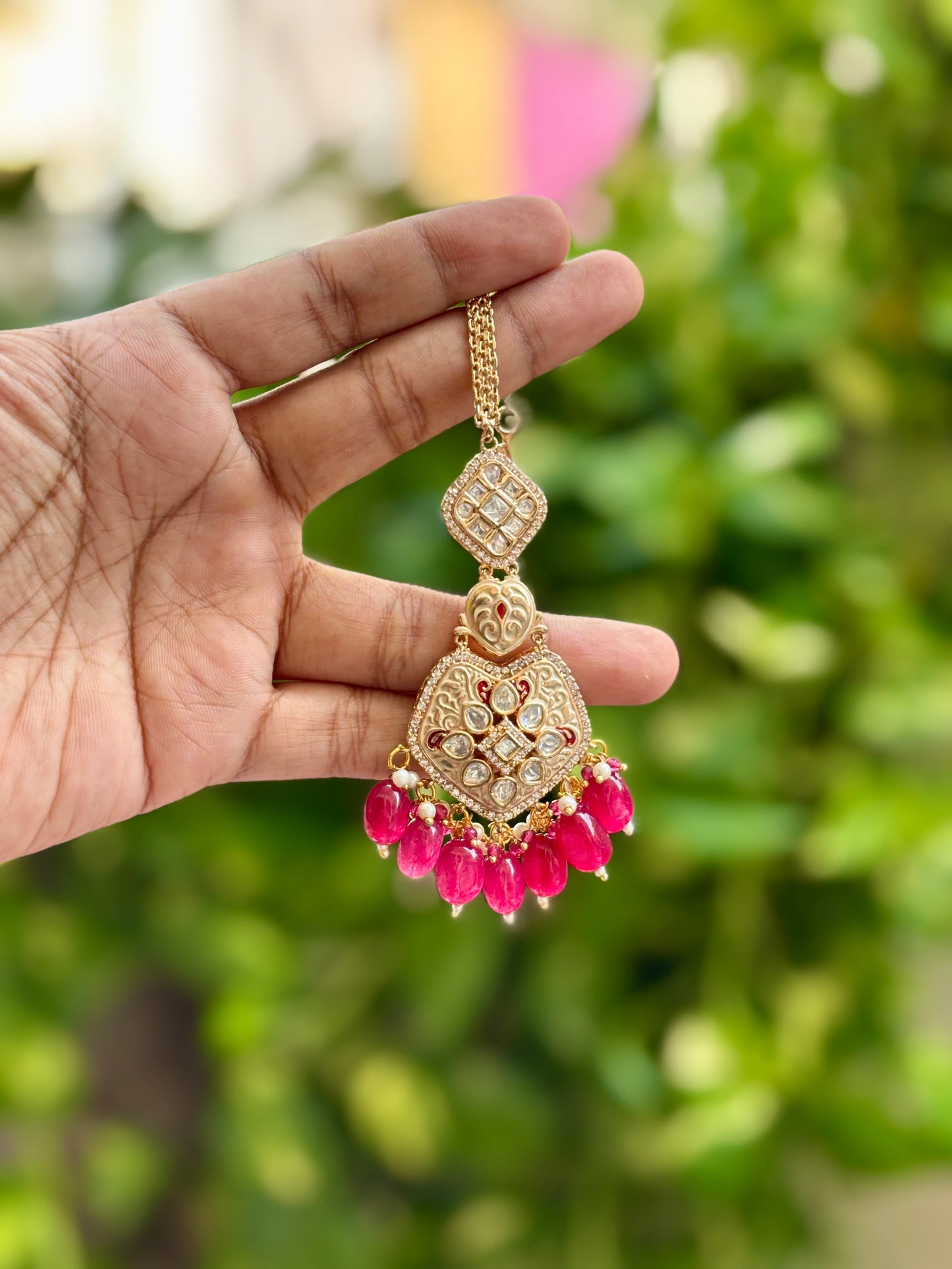 Maroon Kaviya Bridal Polki Jewellery Set