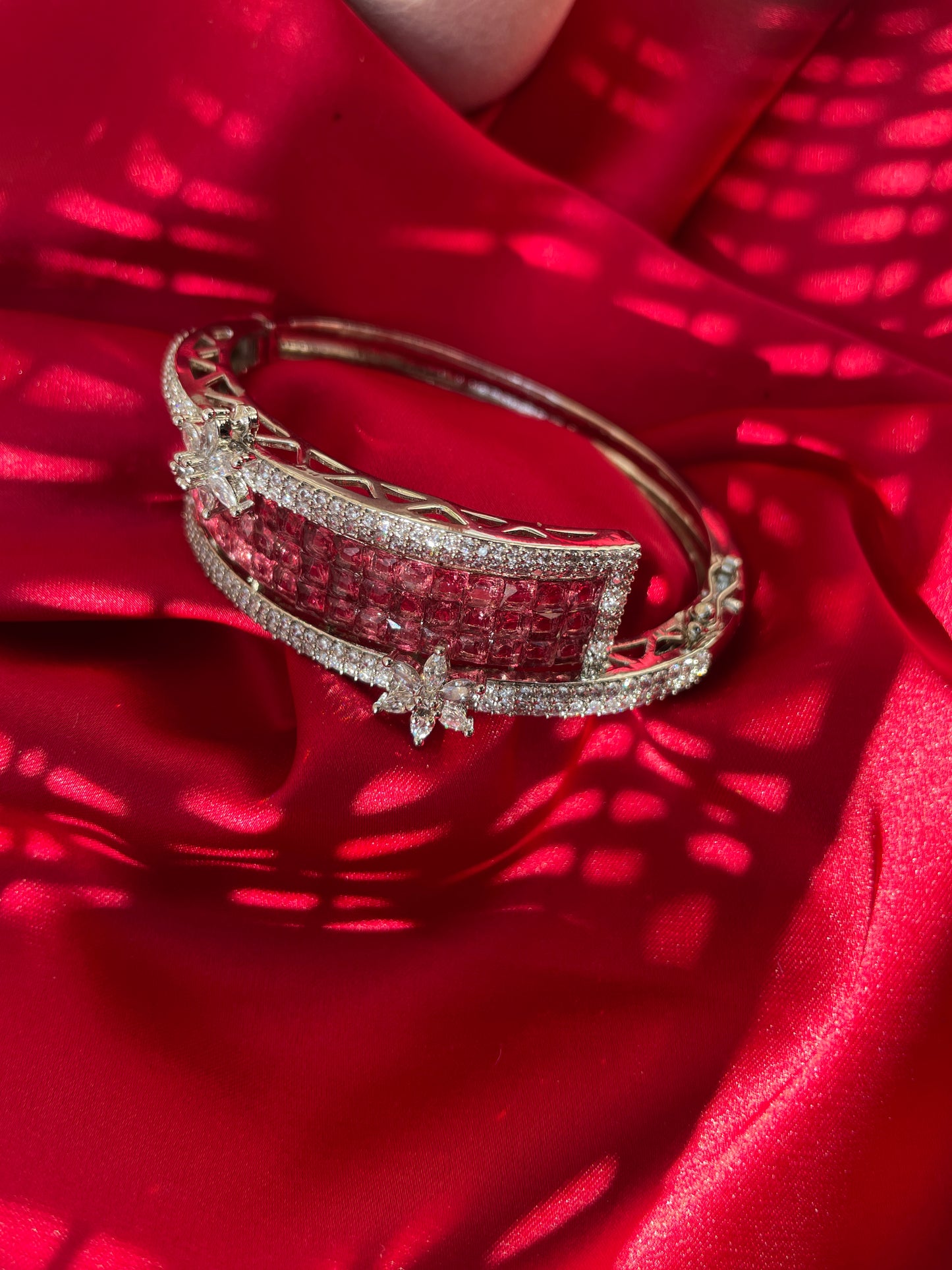 Pink Olive Zirconia Princess Setting Bracelet