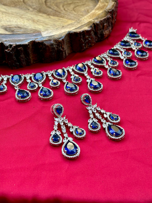 Blue Aarohi Zirconia Jewellery Set