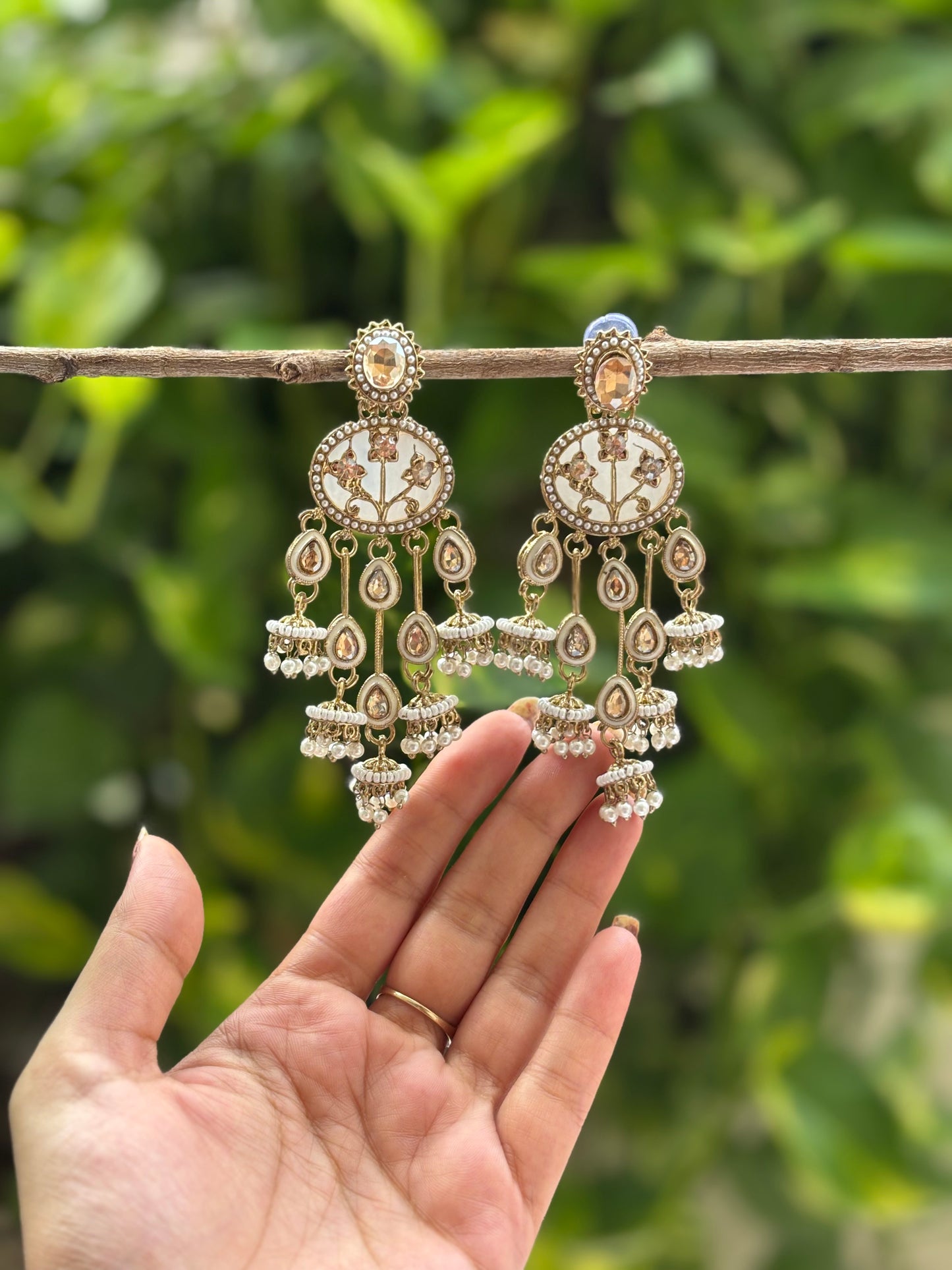 White Ama Kundan Danglers