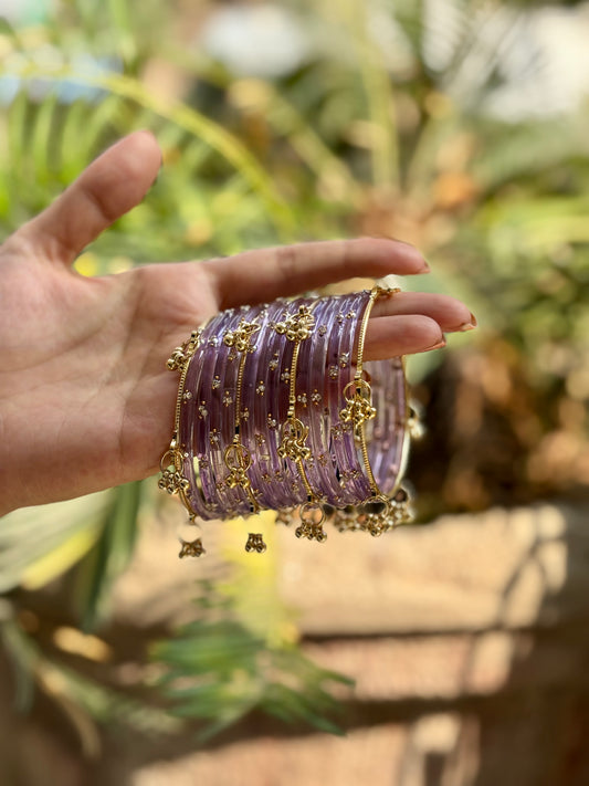 Lavender 12 Bangles set with Kashmiri Ghungroo Bangles
