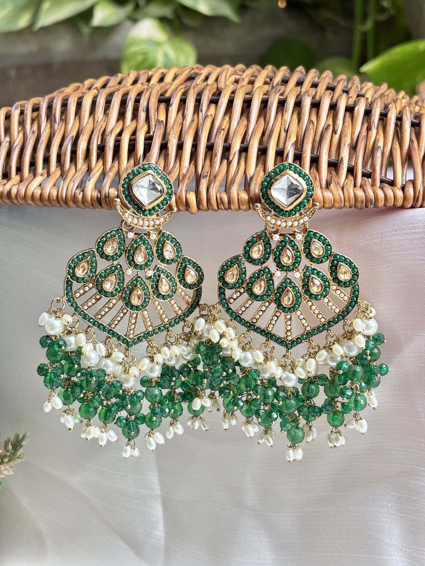Green Palaq Kundan Danglers