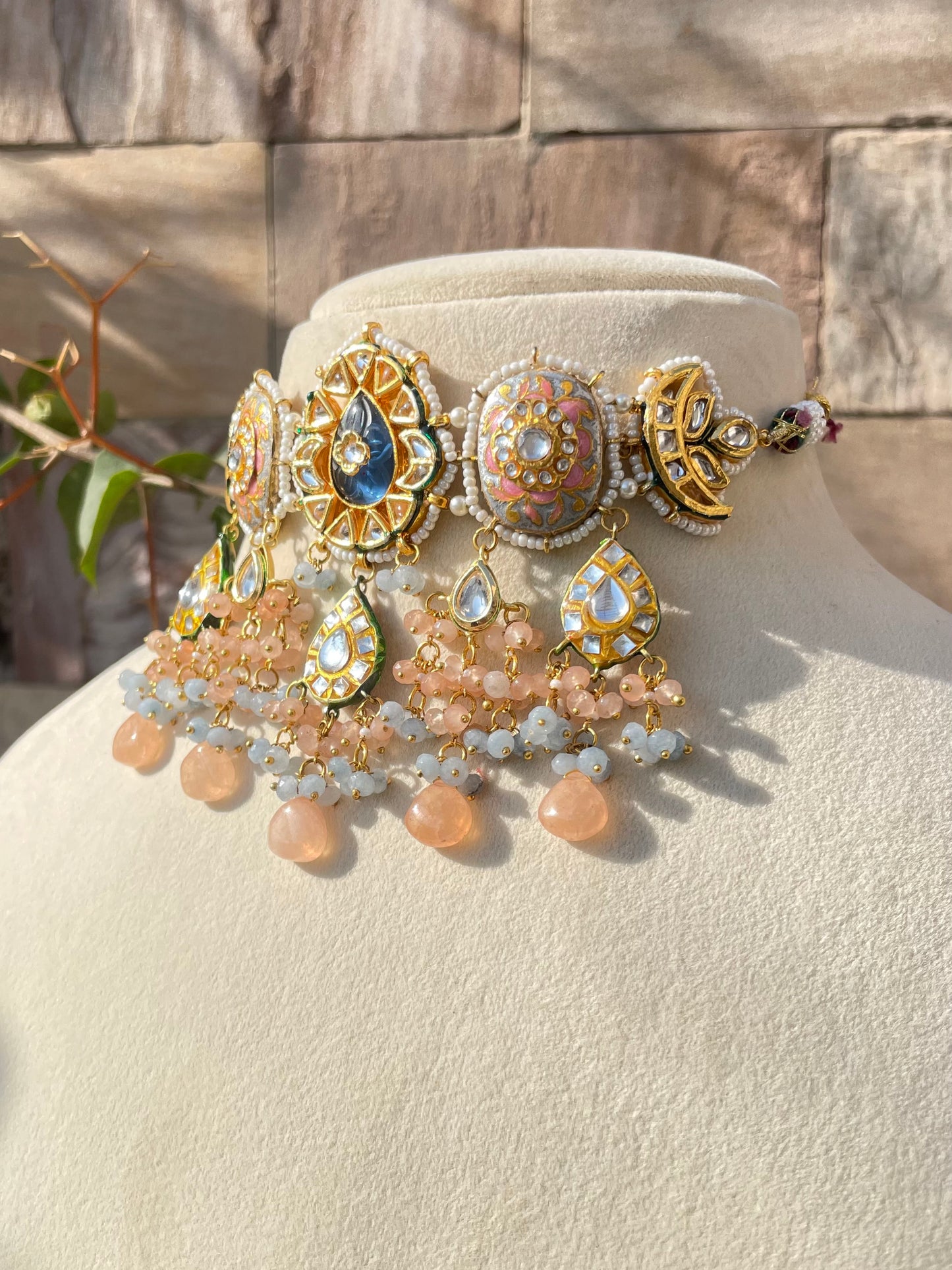 Blue Orange Muriel Kundan Necklace