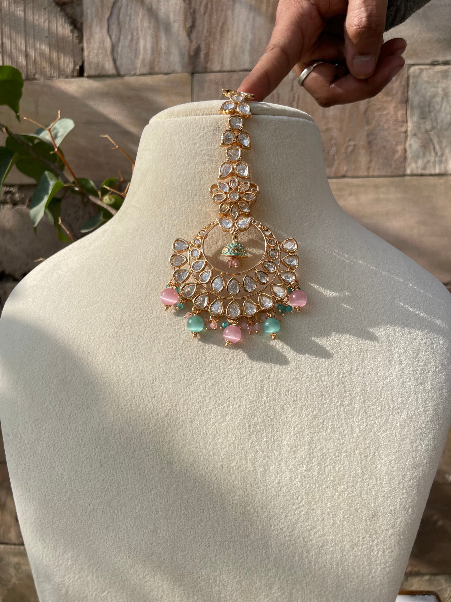 Mint Pink Niki Polki Bridal Jewellery Set