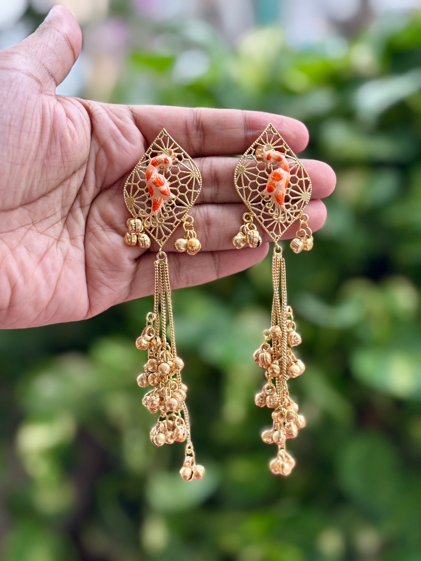 Orange Inaat Kashmiri Earrings