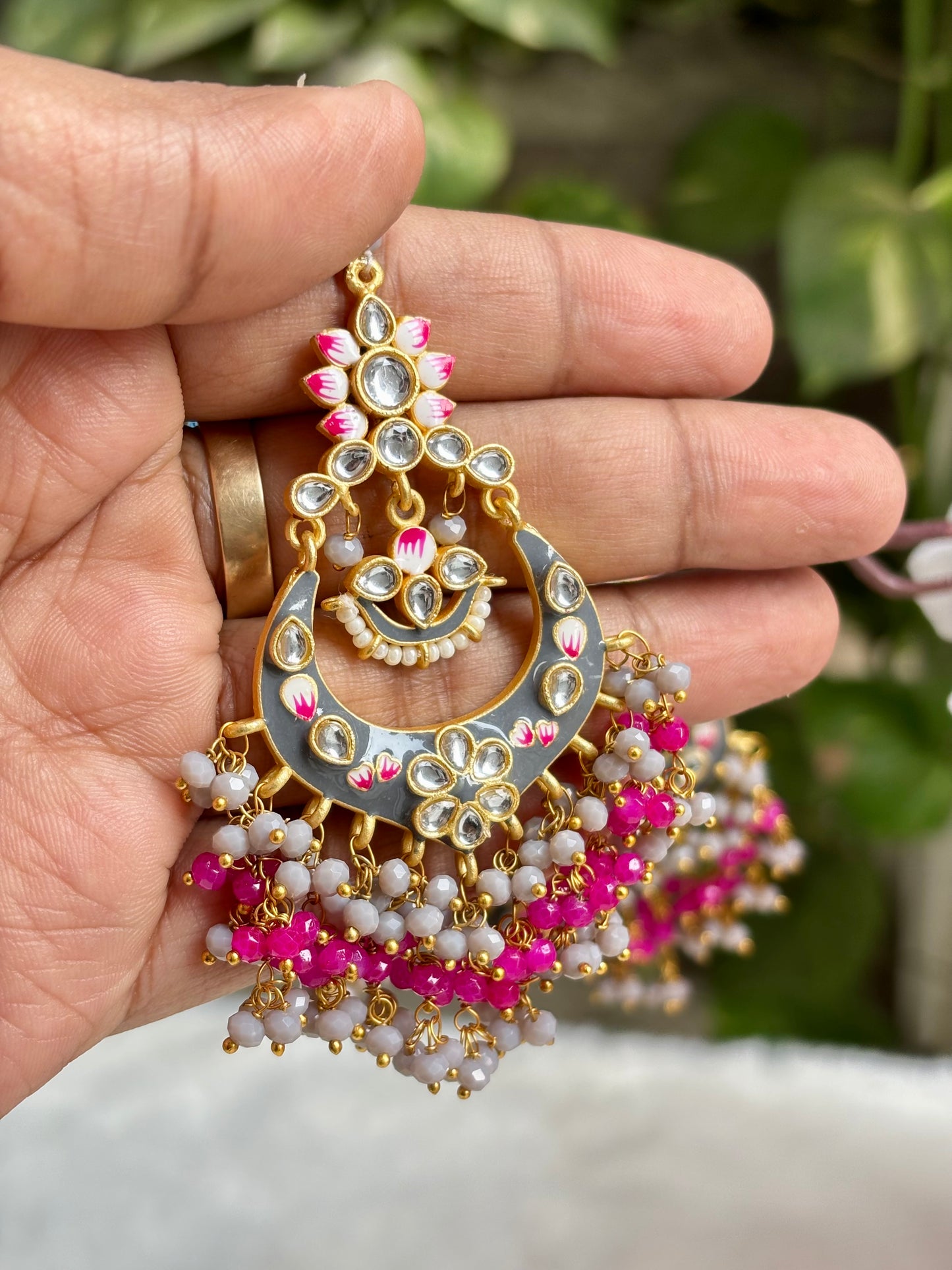Pink Grey Veda Earrings Tika