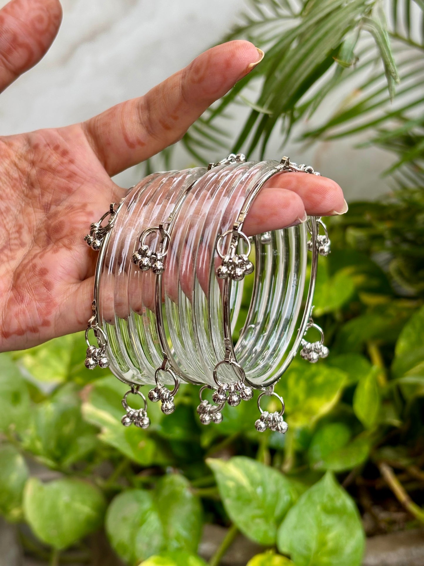Silver Crystal Jelly Bangles set with Kashmiri Bangles