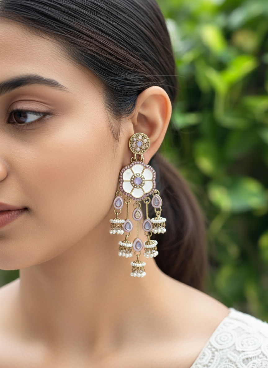 Lavender Amara Kundan Danglers