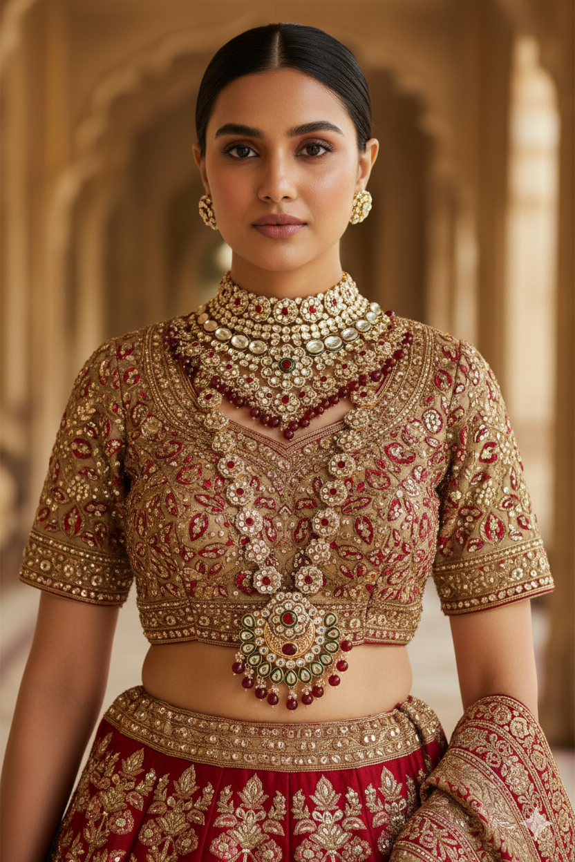 Maroon Naymi Kundan Bridal Jewellery Set
