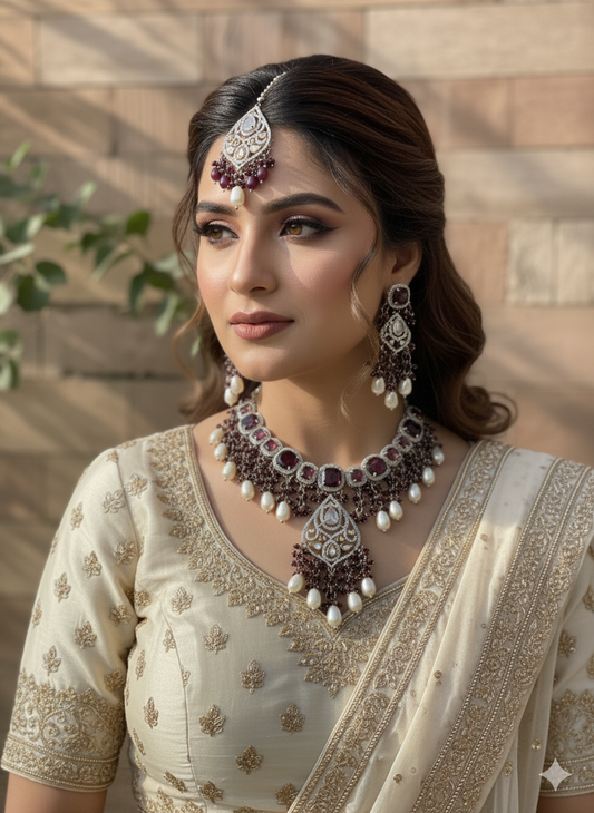 Wine Heli American Diamonds Fusion Necklace