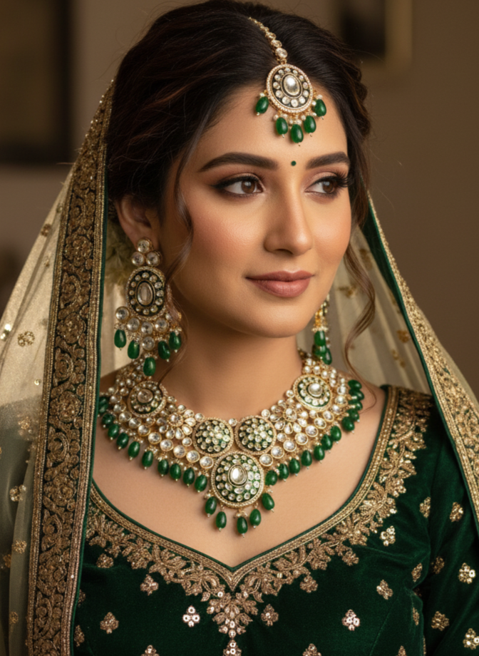 Green Vedika Kundan Jewellery Set
