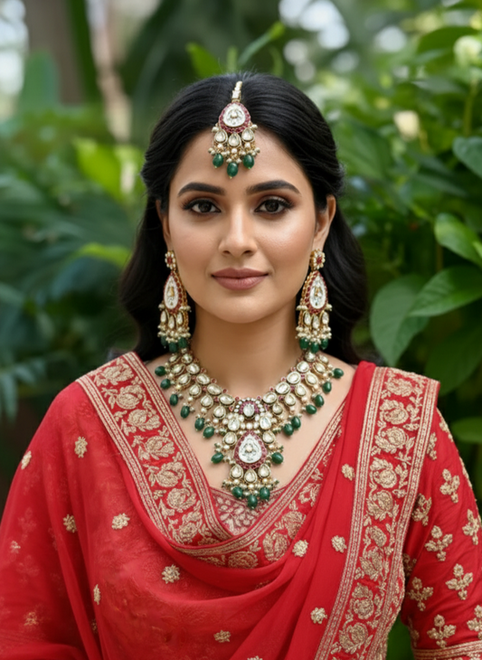 Green Reshu Kundan Jewellery Set