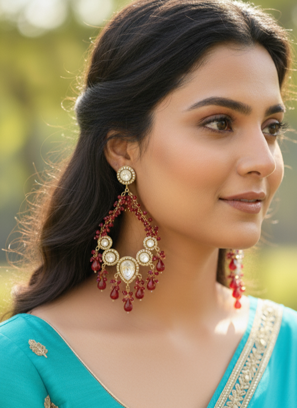 Kundan Red Aria Danglers