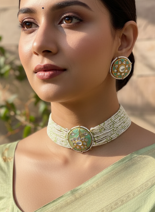 Mint Meena Kundan Choker Jewellery Set