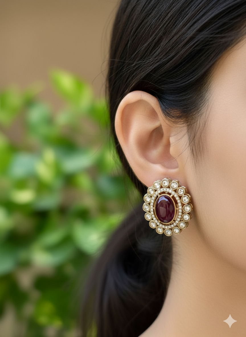 Antique Maroon Iris Studs