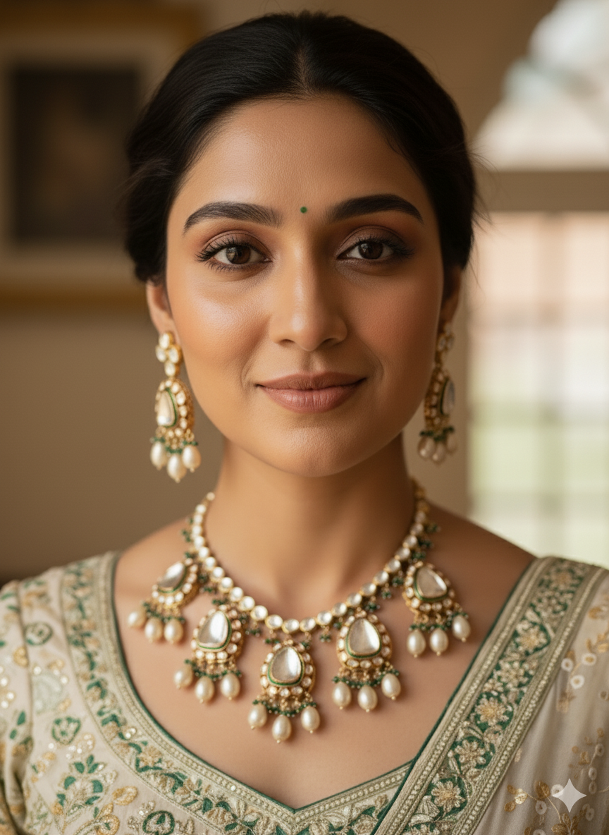 Multicolour Gauri Kundan Pearl Jewellery Set