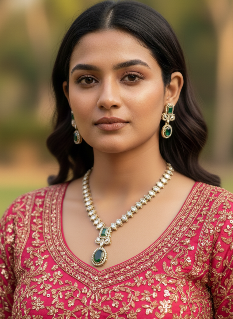 Emerald Nia Kundan Jewellery Set
