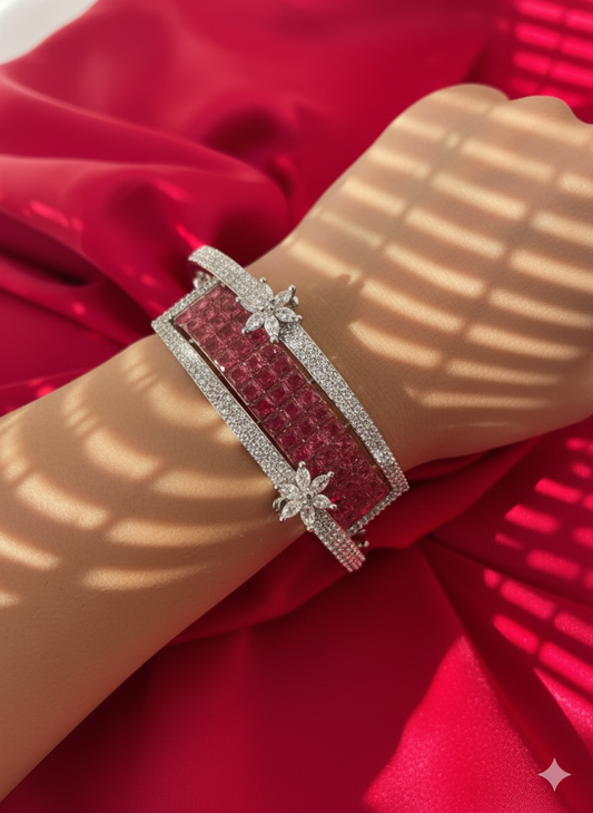 Pink Olive Zirconia Princess Setting Bracelet