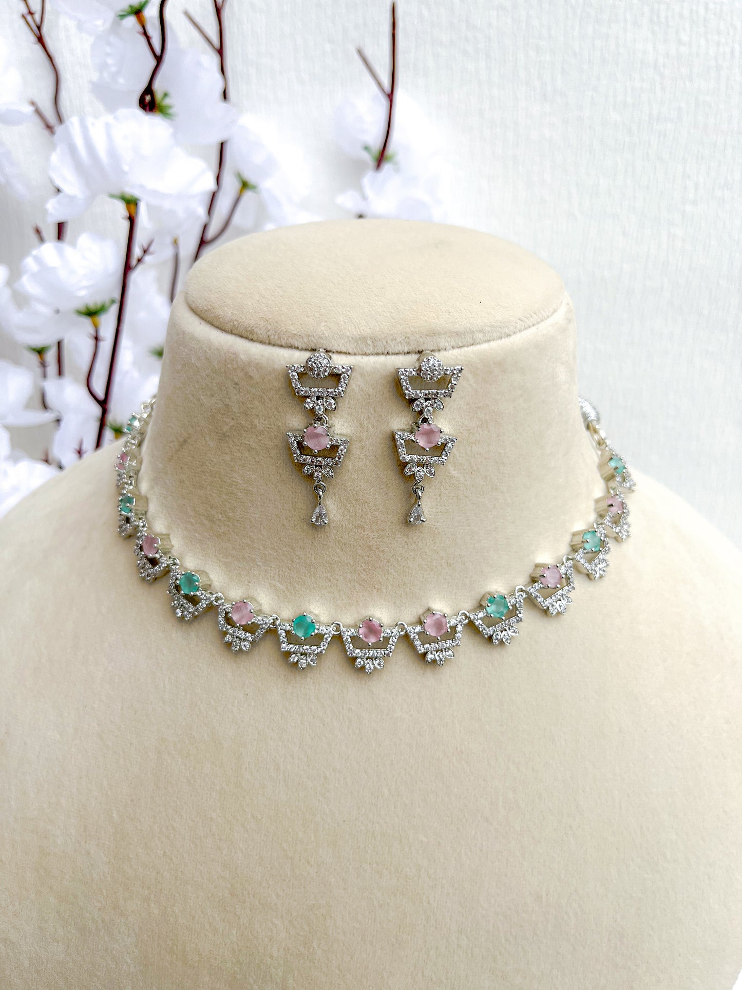 Mint Pink Zirconia Necklace