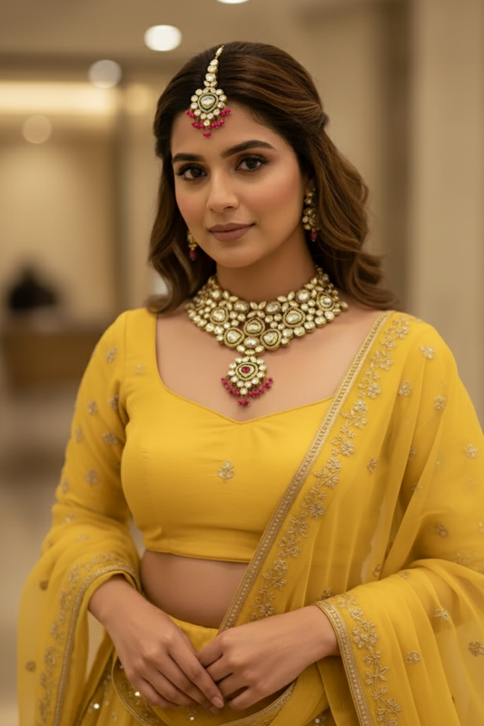 Pink Ananya Kundan Bridal Jewellery Set