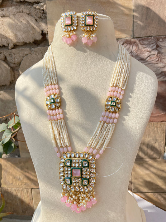 Pink Prashi Kundan Long Jewellery Set