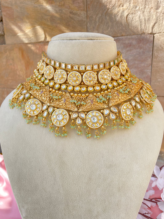 Pista Golden Rama Kundan Bridal Jewellery Set