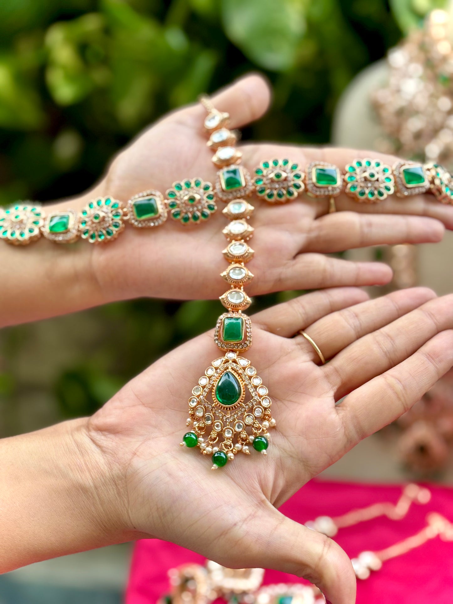 Green Shraya Kundan Bridal Jewellery Set