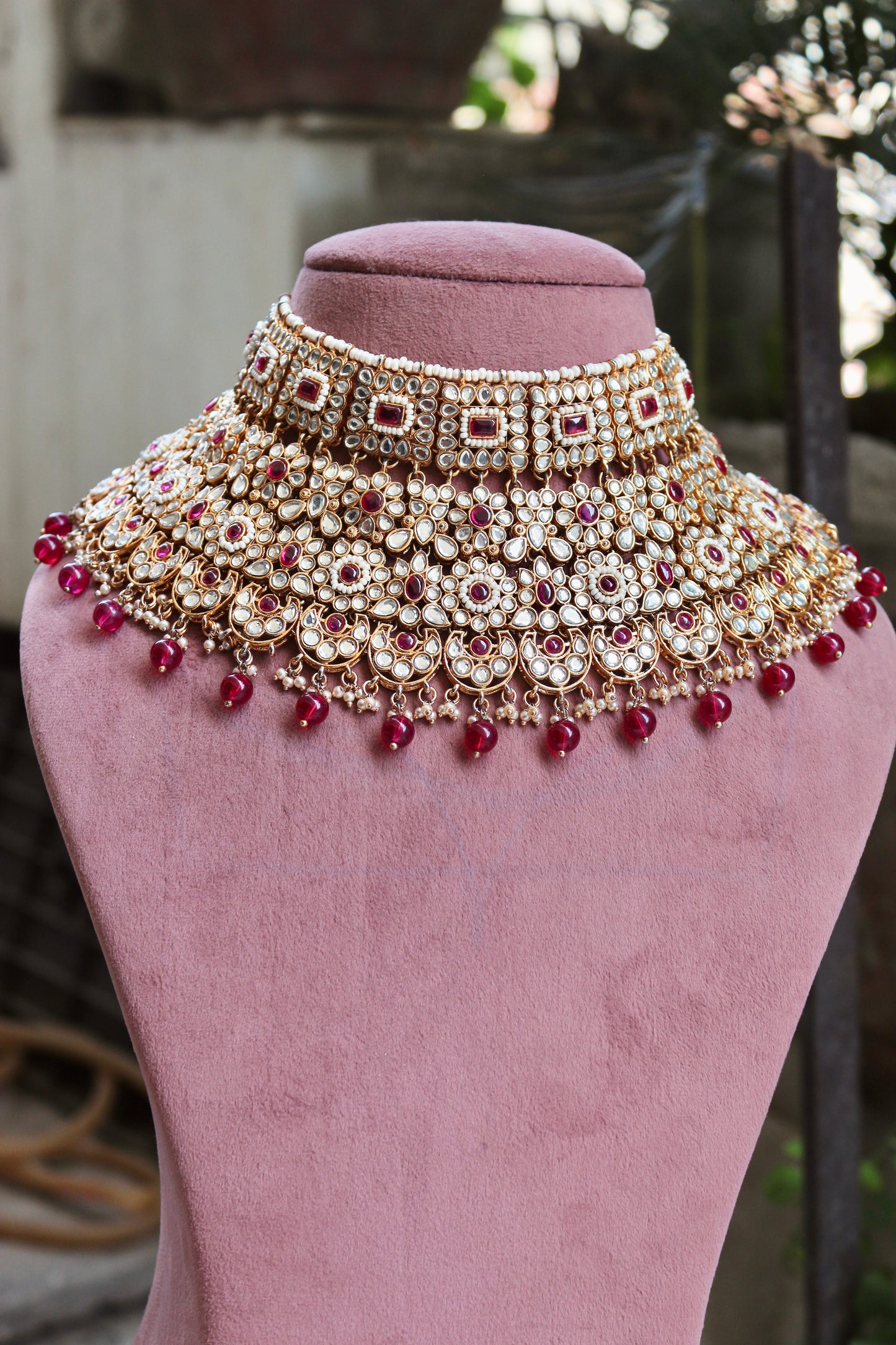 Pink Bavya Kundan Bridal Jewellery Set