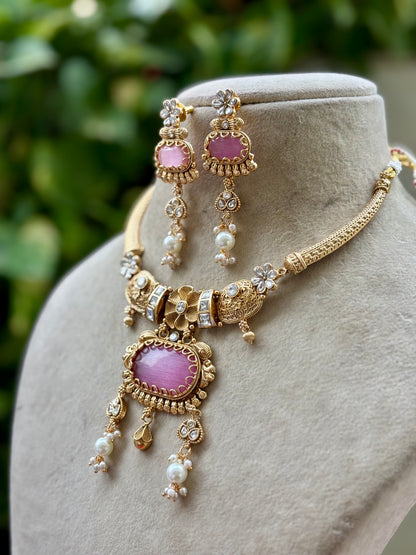 Pink Devika Heritage Jewellery Set