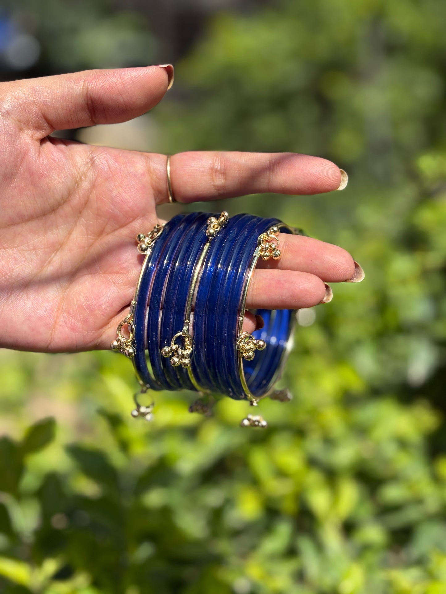 Blue Jelly Bangles set with Kashmiri Bangles