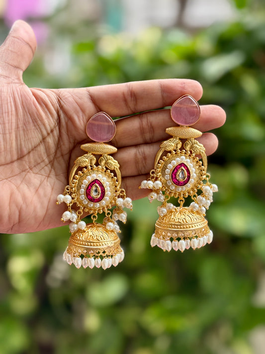 Pink Meher Kashmiri Earrings