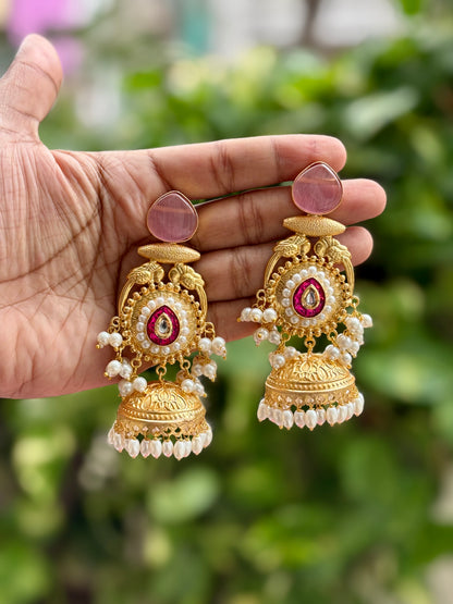 Pink Meher Kashmiri Earrings