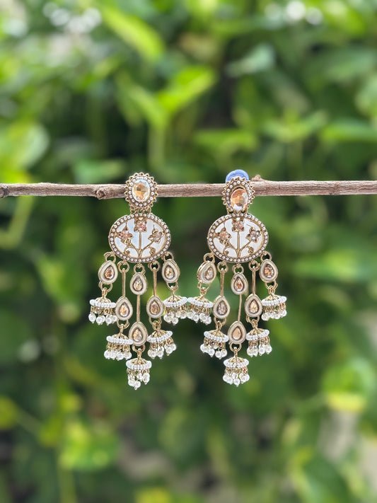White Ama Kundan Danglers