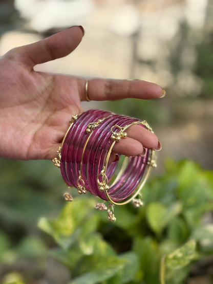 Wine Jelly Bangles set with Kashmiri Bangles
