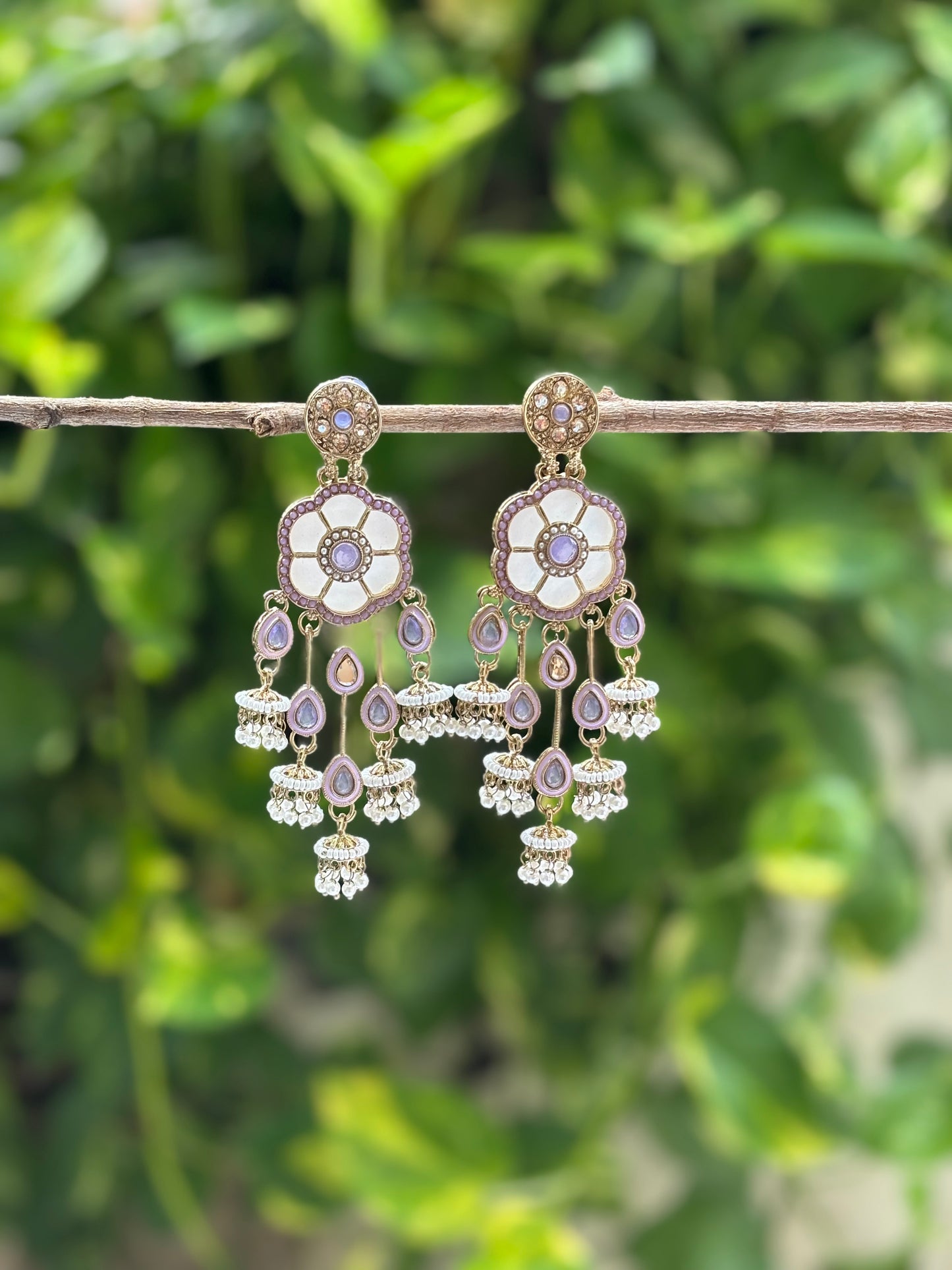 Lavender Amara Kundan Danglers