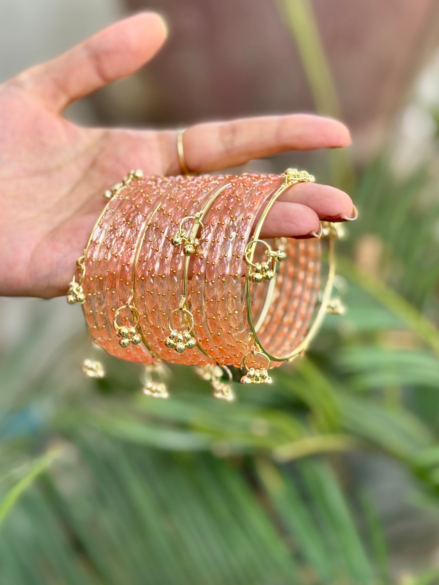 Peach 12 Bangles set with Kashmiri Ghungroo Bangles