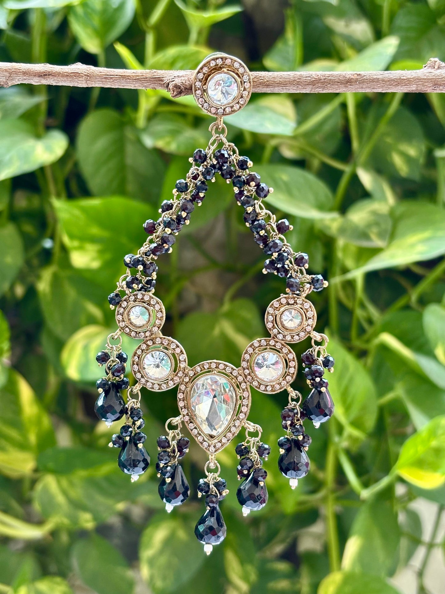 Kundan Black Aria Danglers