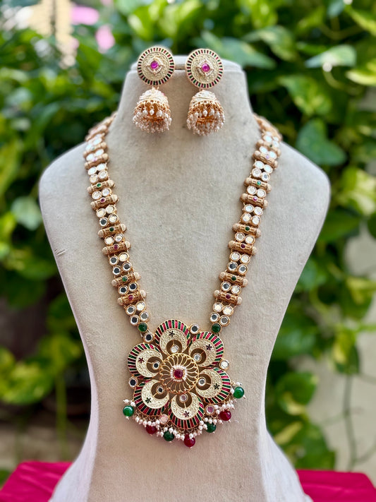 Multi Rabbi Kundan Jewellery Set