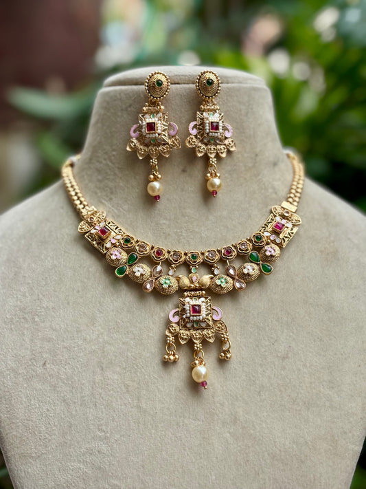 Multicolour Mira Kundan Jewellery Set