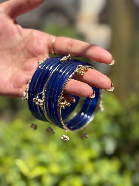 Blue Jelly Bangles set with Kashmiri Bangles