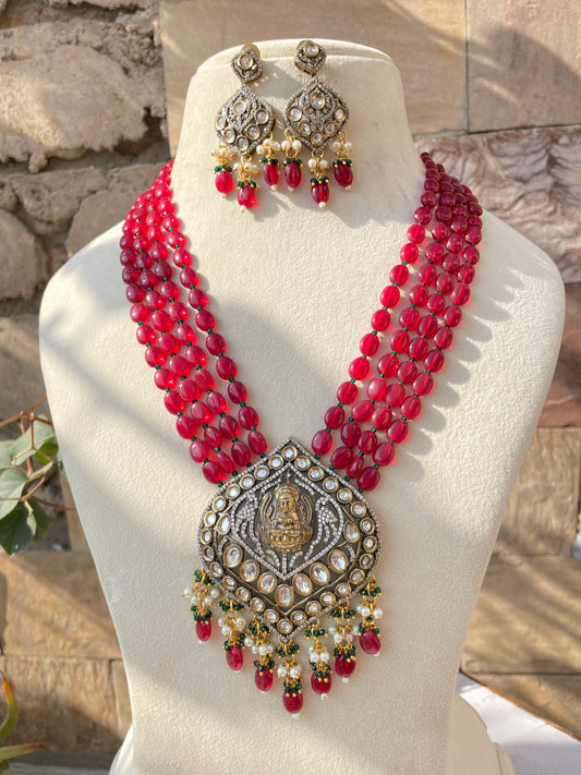 Maroon Laxmi Ji Kundan Antique Jewellery Set